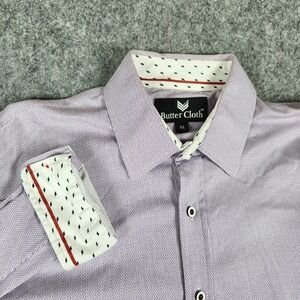 Butter Cloth Shirt Men M Purple Flip Cuff Lightning Bolt Stripe Long Sleeve Soft